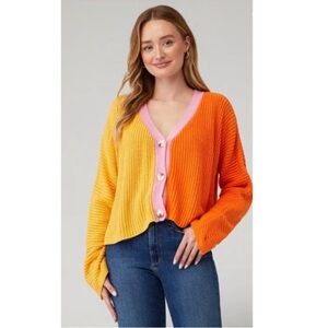Anthropologie Line & Dot Catalina Colorblock Slouchy Ribbed Knit Cardigan Small